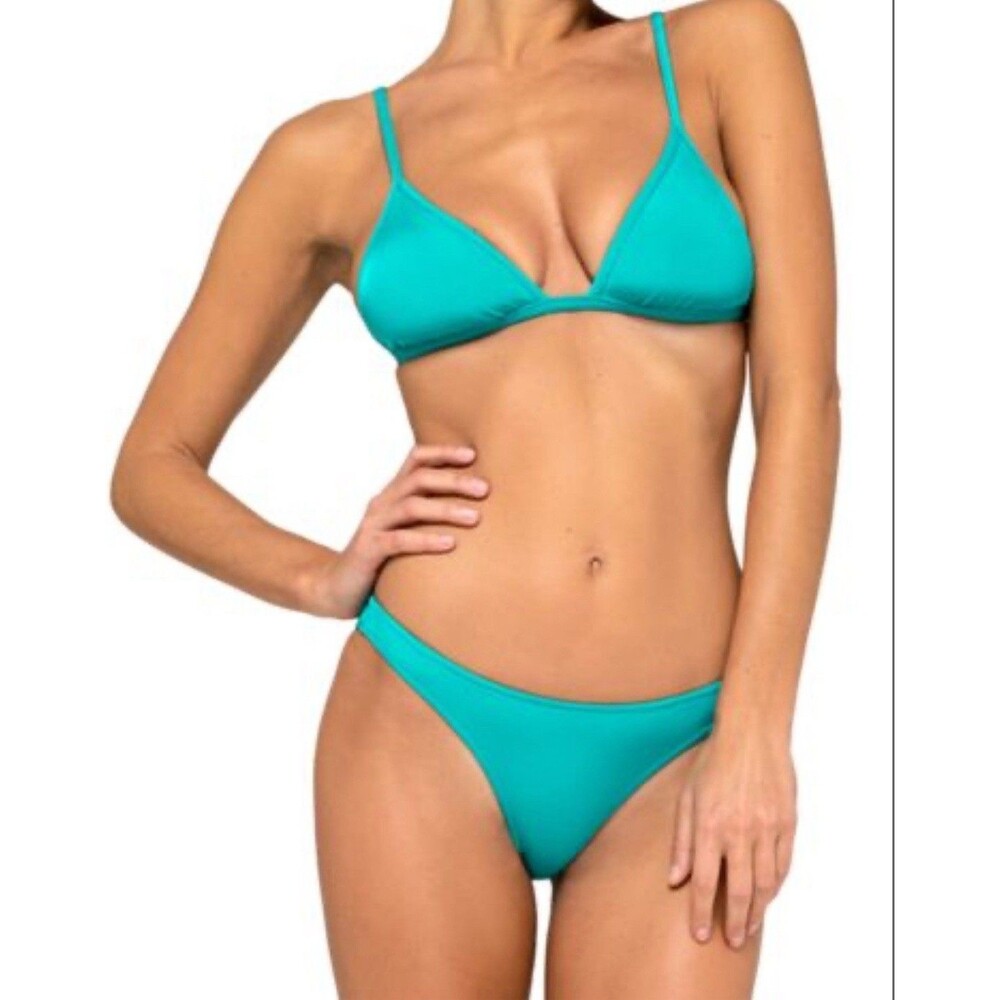 Sundek Bikini‎ 2 Piece Cheeky Bottom Triangle Top Green Italy Swimwear XL Preppy